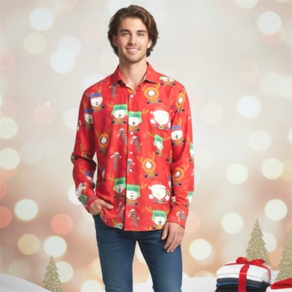 South Park AOP Suitmeister Christmas Long Sleeve Button Up Shirt Men’s Large - Picture 1 of 13